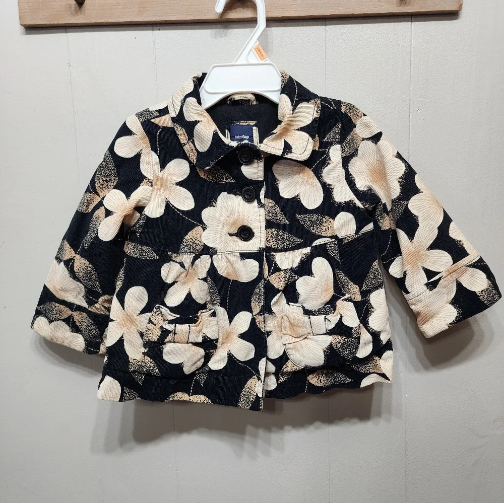 Baby Gap Jacket 18 - 24 Months Button Front Corduroy Floral Black Cream B974